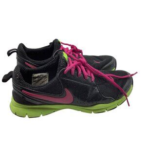 Nike Black Training Running Shoes Sneakers Pink Swoosh Laces Green Women Sz 6.5